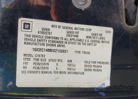 1997 Chevrolet C1500 Fleetside from USA, damaged, VIN 1GCEC14M6VZ132831